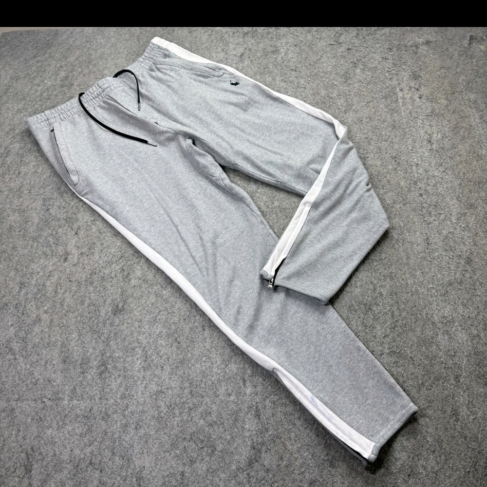 Ralph Lauren Men's Gray Track Pants with White Side Stripe Size M